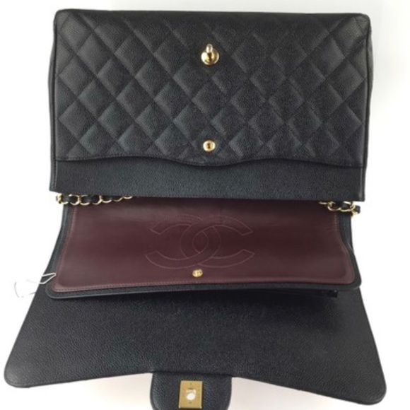 Double Flap Classic Maxi Black Leather Shoulder Bag - Picture 10 of 11